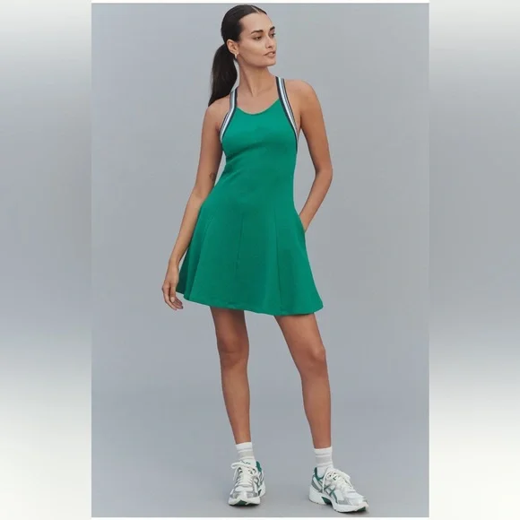 Anthropologie Kelly Green Crisscross Halter Mini Dress NWT M Athleisure Varsity - Picture 2 of 12